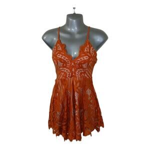 Solaris Style x The Copper Closet Women’s L Orange Lace Mesh Halter Romper Boho